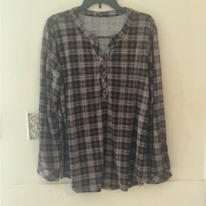 Studio 1886 Gray and Brown Plaid Shirt